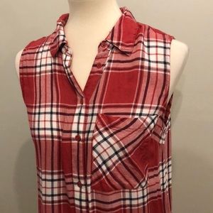Plaid Sleeveless Shirt Dress
